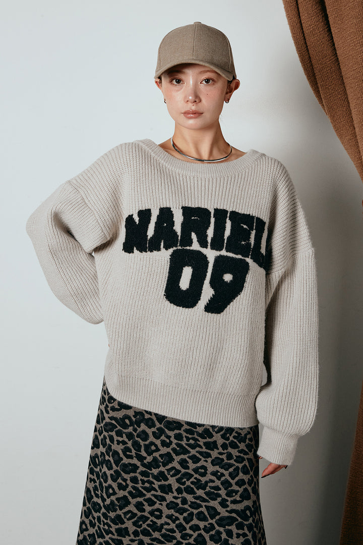 [SET]ロゴジャガードニットトップス+レオパードロングスカート(2set)