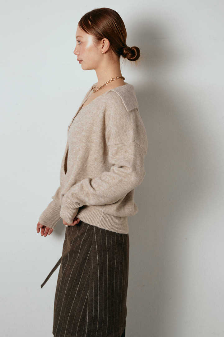 襟付きレイヤードニットトップス