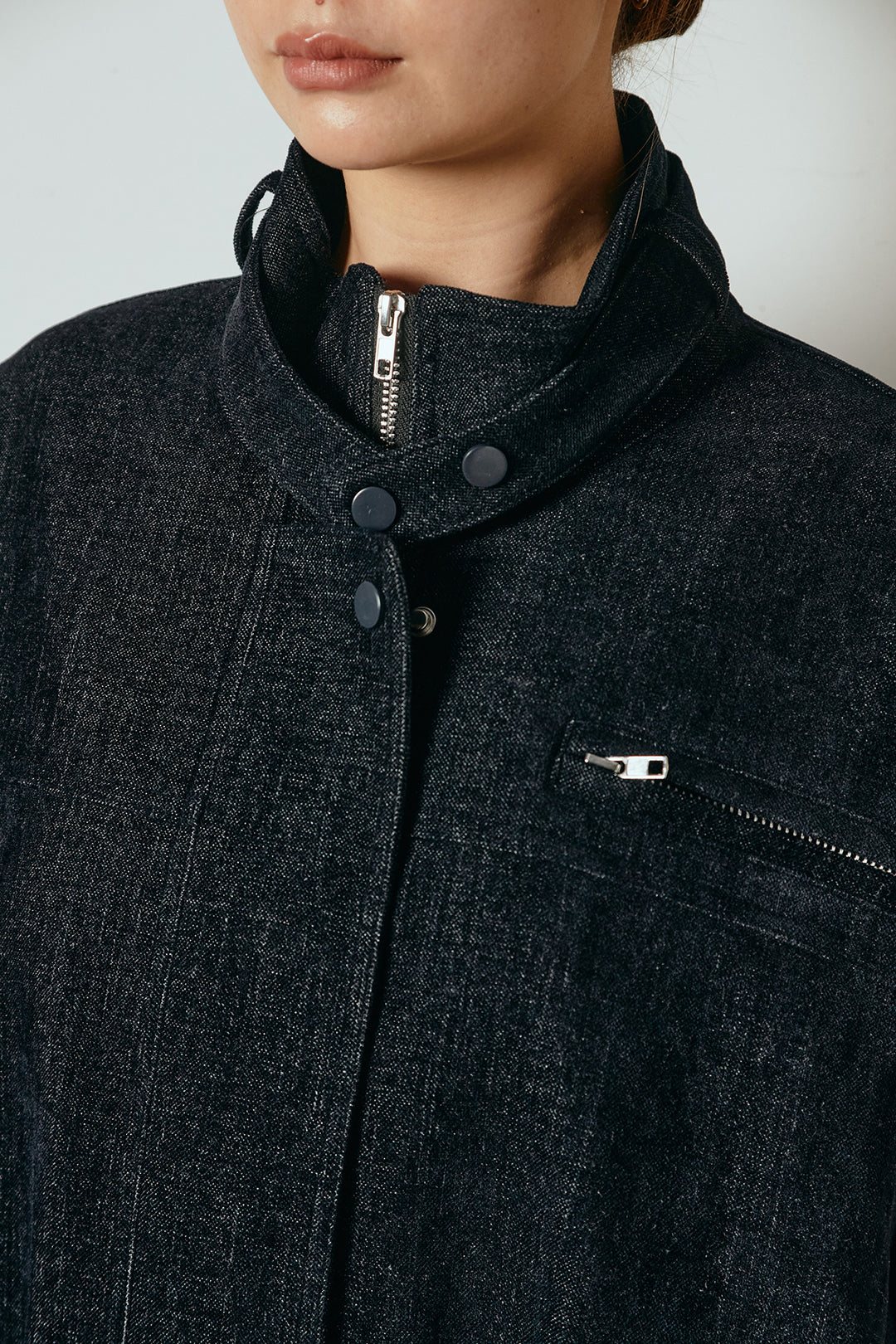 デニム調ハイネックブルゾン