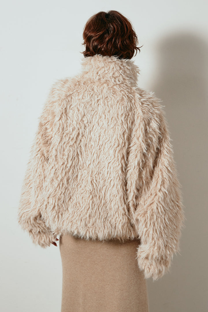 [SET]ミックスシープファースタンドブルゾン+ノースリーブニットロングワンピース(2set)