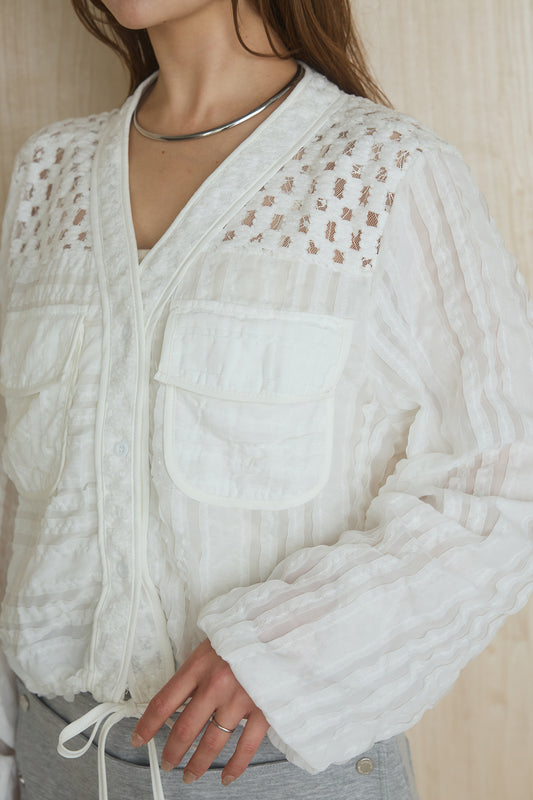 【着回しセット】[SET]異素材切替シアーメッシュカーディガン+異素材切替シアーメッシュカーディガン(2set)