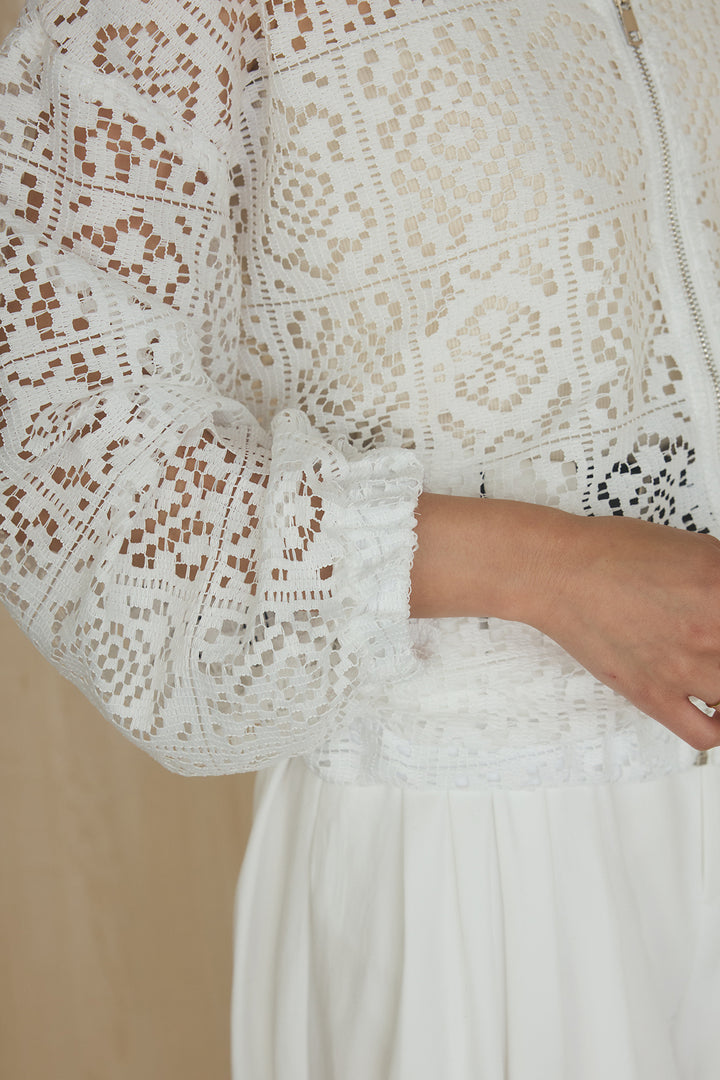 [SET]幾何レースブルゾン+ベルト付きビックループワイドパンツ(2set)