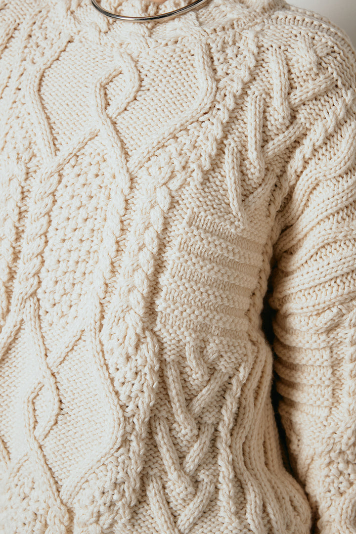 [SET]アラン柄ミックスケーブルニット+サイドボタンツイードタックパンツ(2set)