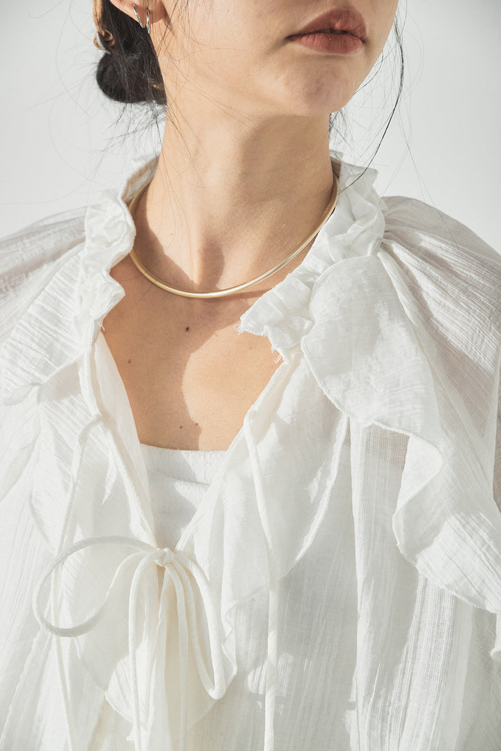 [SET]フロントリボンフリルブラウス+ピンストライプツータックサロペット(2set)