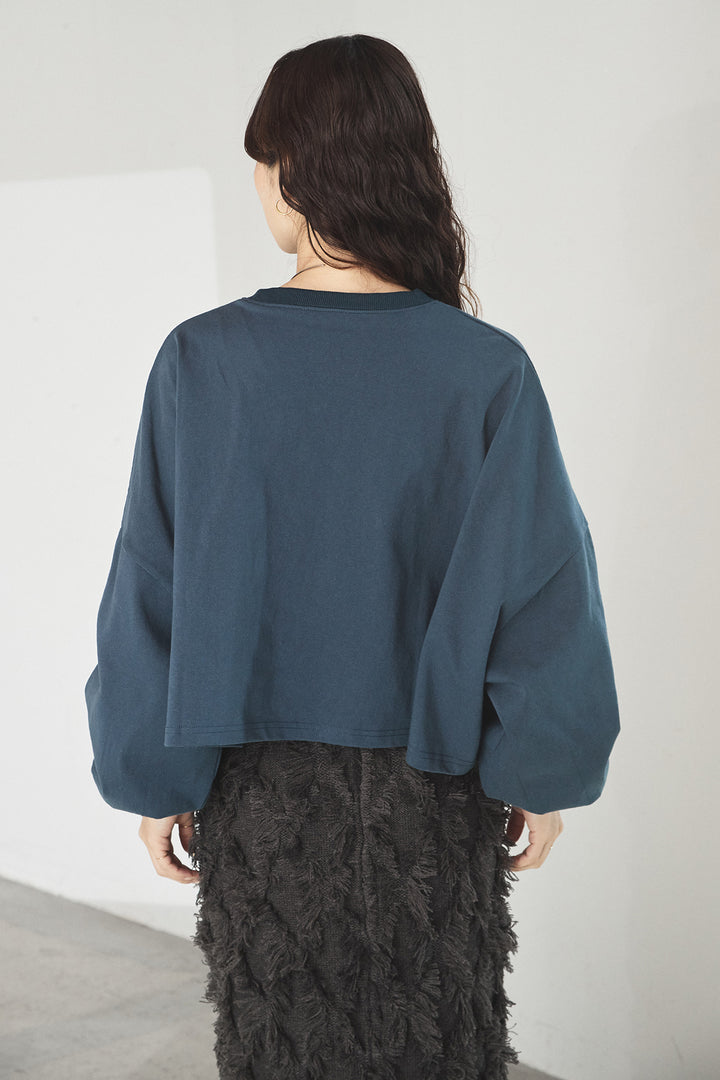 [SET]ビッグロゴHRU袖ボリュームトップス+リブシアークルーネック長袖トップス+ヘリンボーンストライプツータックパンツ(3set)