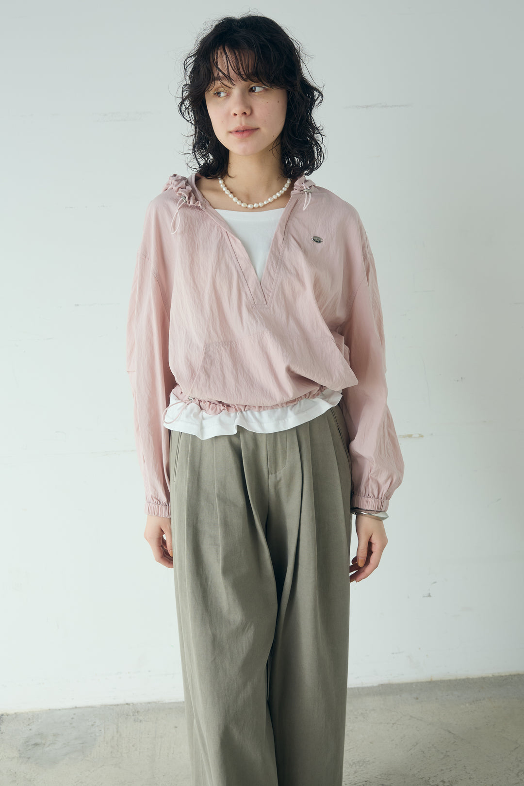 [SET]レイヤードデザインフーディートップス+ひげレース切替ロング丈スカート(2set)