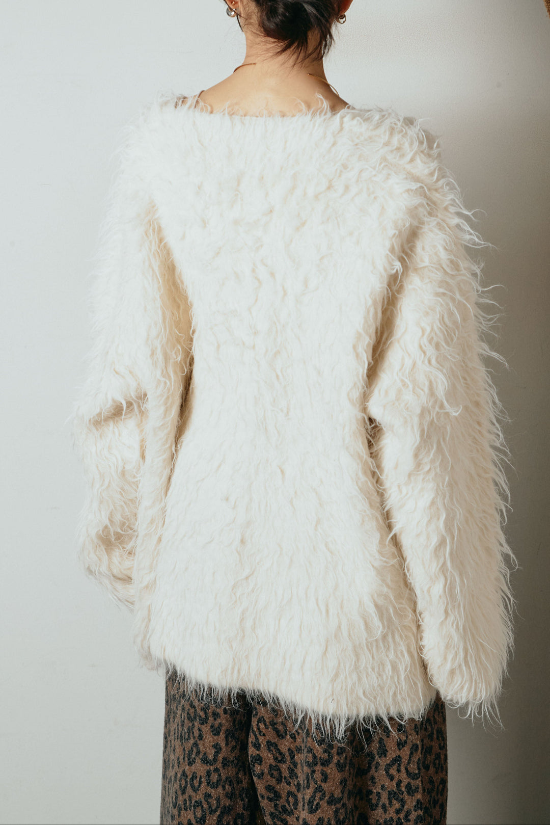 [SET]深Vネックシャギーニットトップス+リラックスサイドラインベロアワイドパンツ(2set)