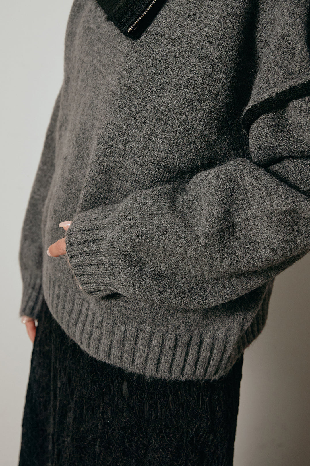 [SET]ハイネックジップデザインニットトップス+フロントタック入りコーデュロイパンツ(2set)