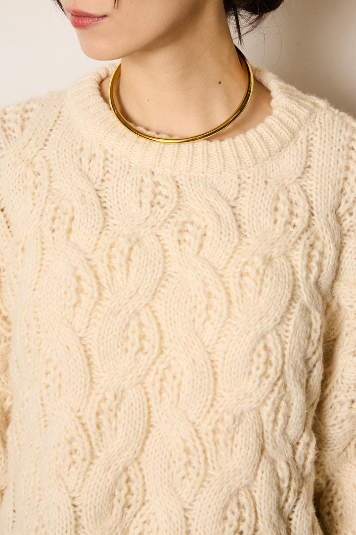 [SET]ケーブルリラックスショートニット+スウェットワイドカーブパンツ(2set)