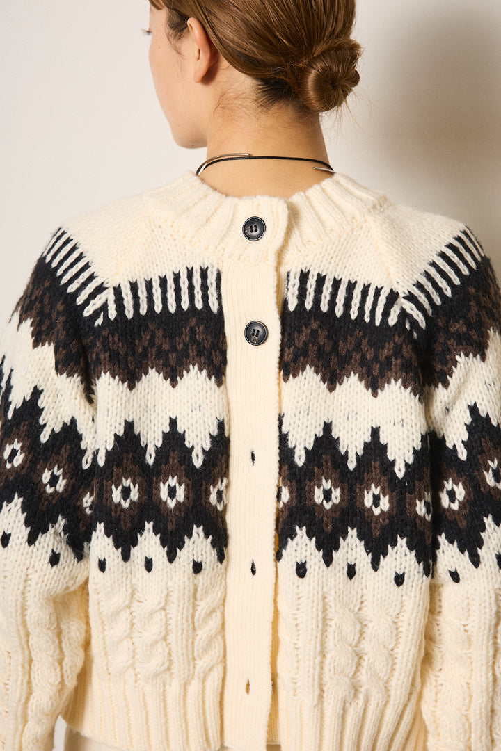 [SET]2WAY求心柄ジャガードショートカーディガン+ベルトループコーデュロイワイドパンツ+2WAY袖コード刺繍クルーネックプルオーバー(3set)