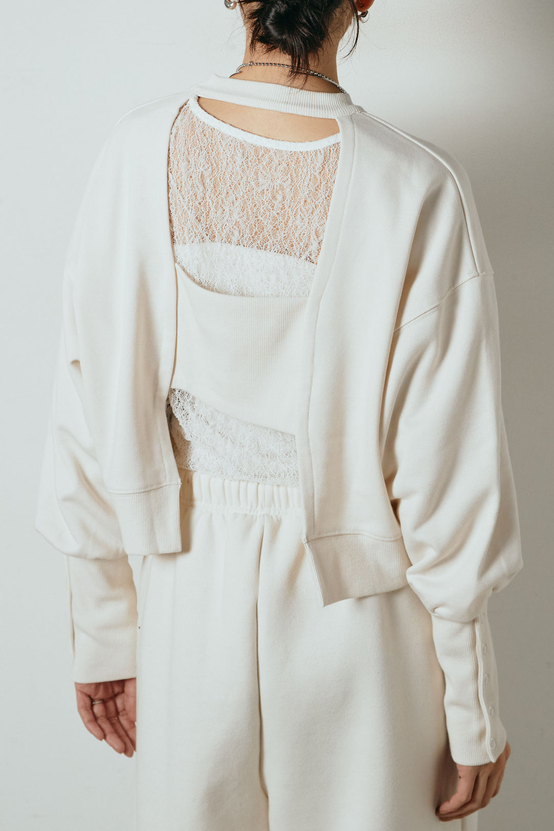 [SET]裏毛バックオープンプルオーバー+ストレッチレースクルーネックインナー(2set)