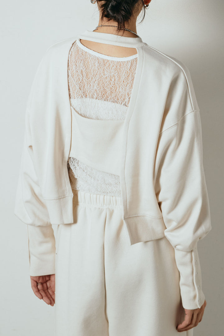 [SET]裏毛バックオープンプルオーバー+ストレッチレースクルーネックインナー(2set)