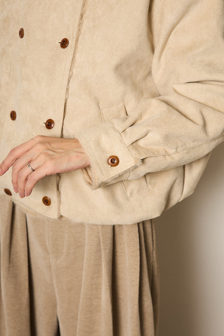 スタンド襟スウェードライクアウター