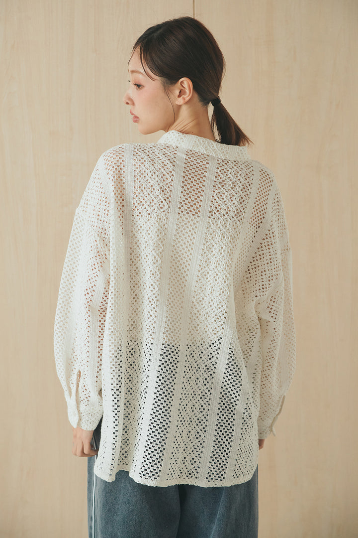 [SET]長袖襟付きレースシャツ+ポケットタックフォルムパンツ(2set)