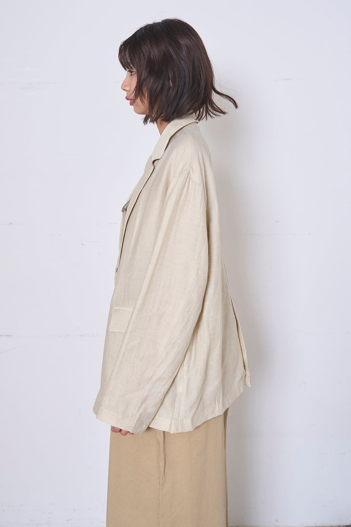 [SET]リネンブレンドテーラードシアージャケット+綿ツイルアシメサロペット(2set)