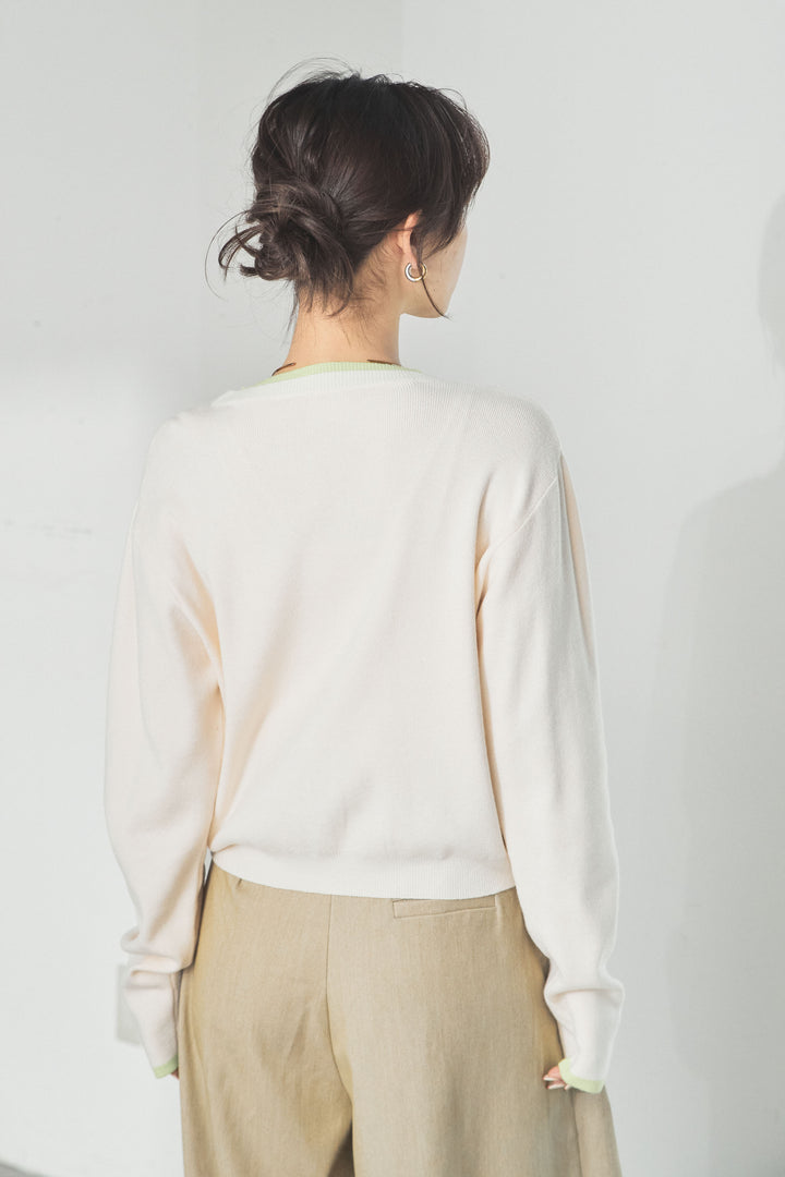 レイヤード風配色ニットカーディガン/アイボリー