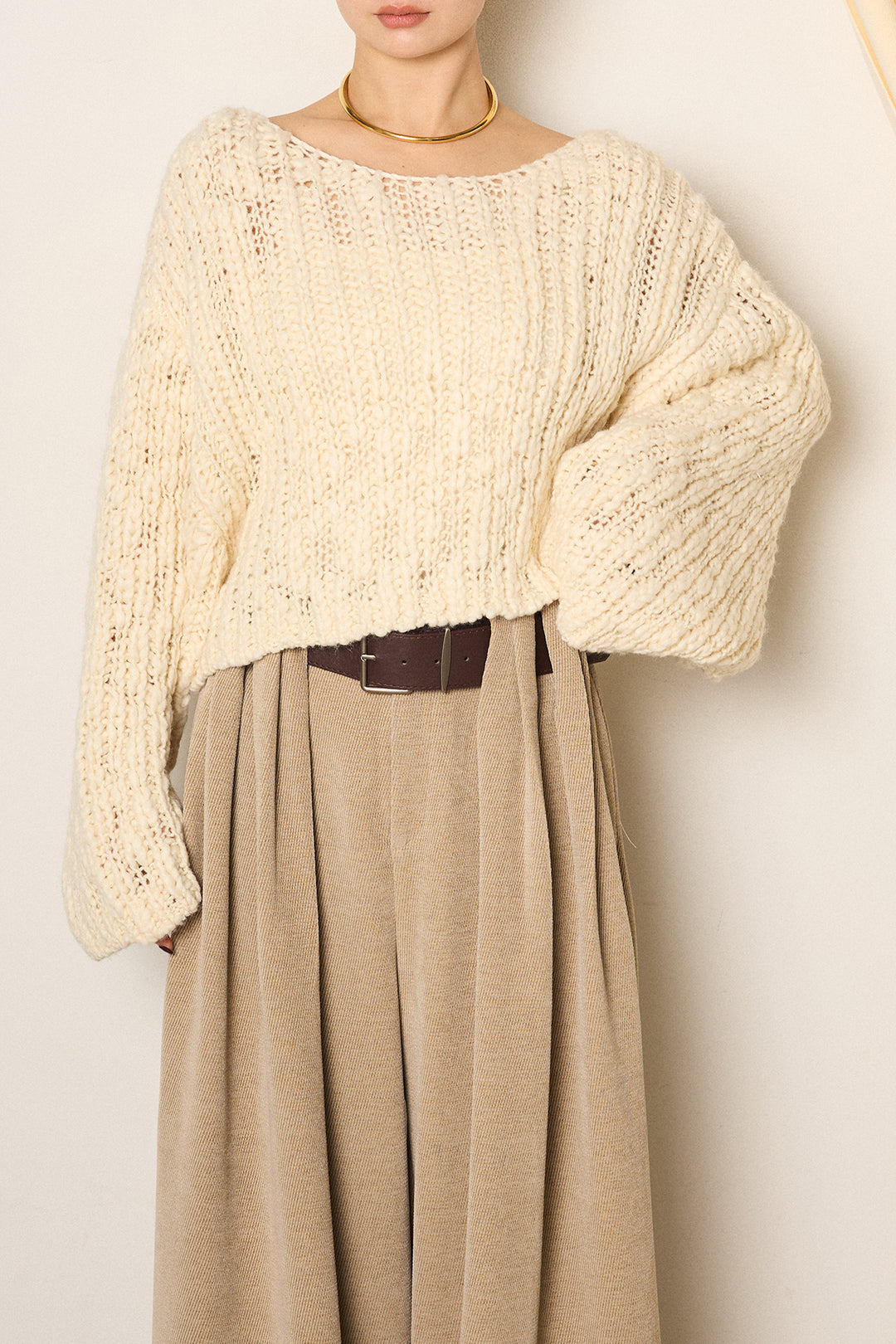 [SET]チャンキースラブニットクロップドプルオーバー+クラシックヘリンボーンサロペット(2set)