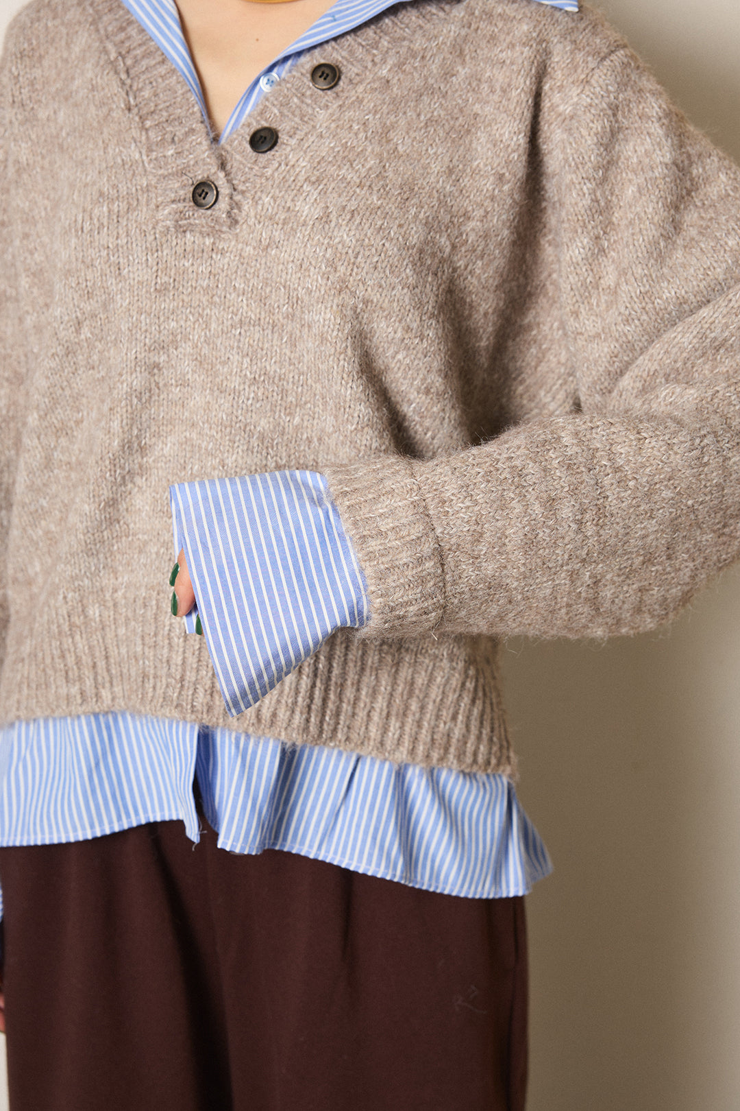 ストライプシャツドッキングニットポロトップス