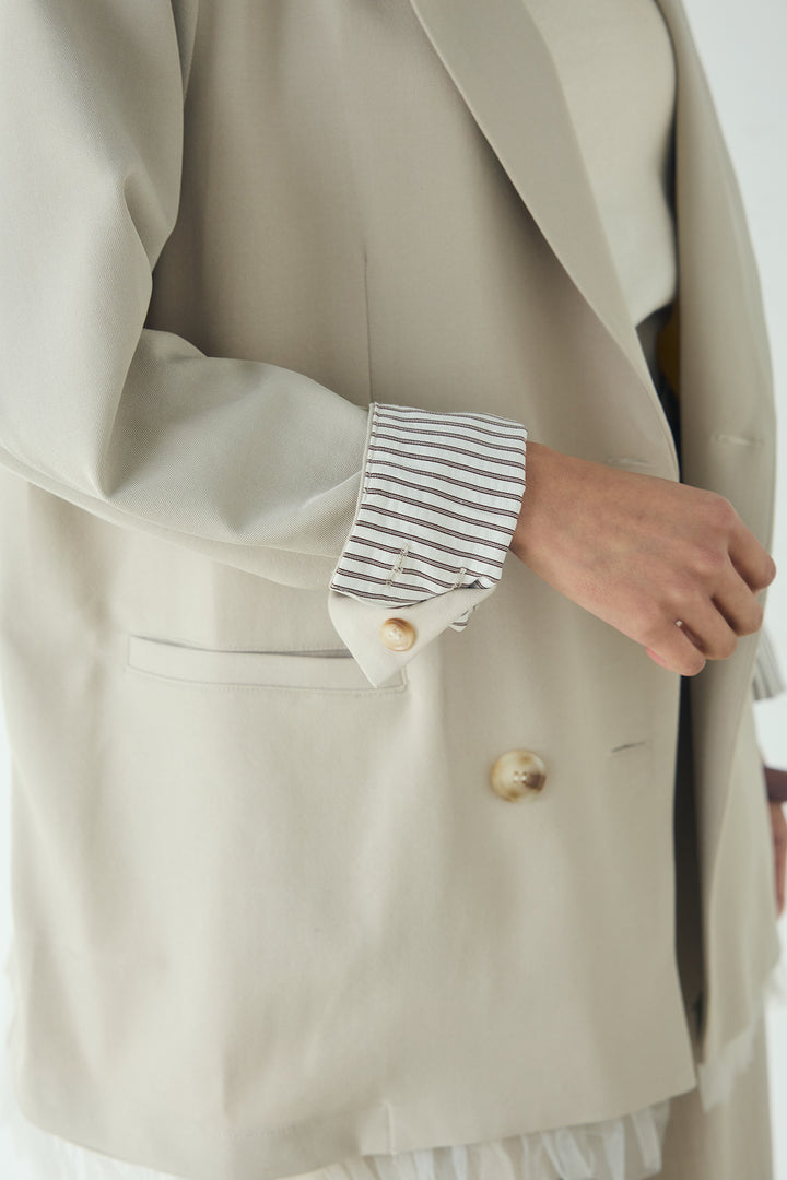 [SET]裾フリルダブルジャケット+デニムサロペットワイドパンツ(2set)