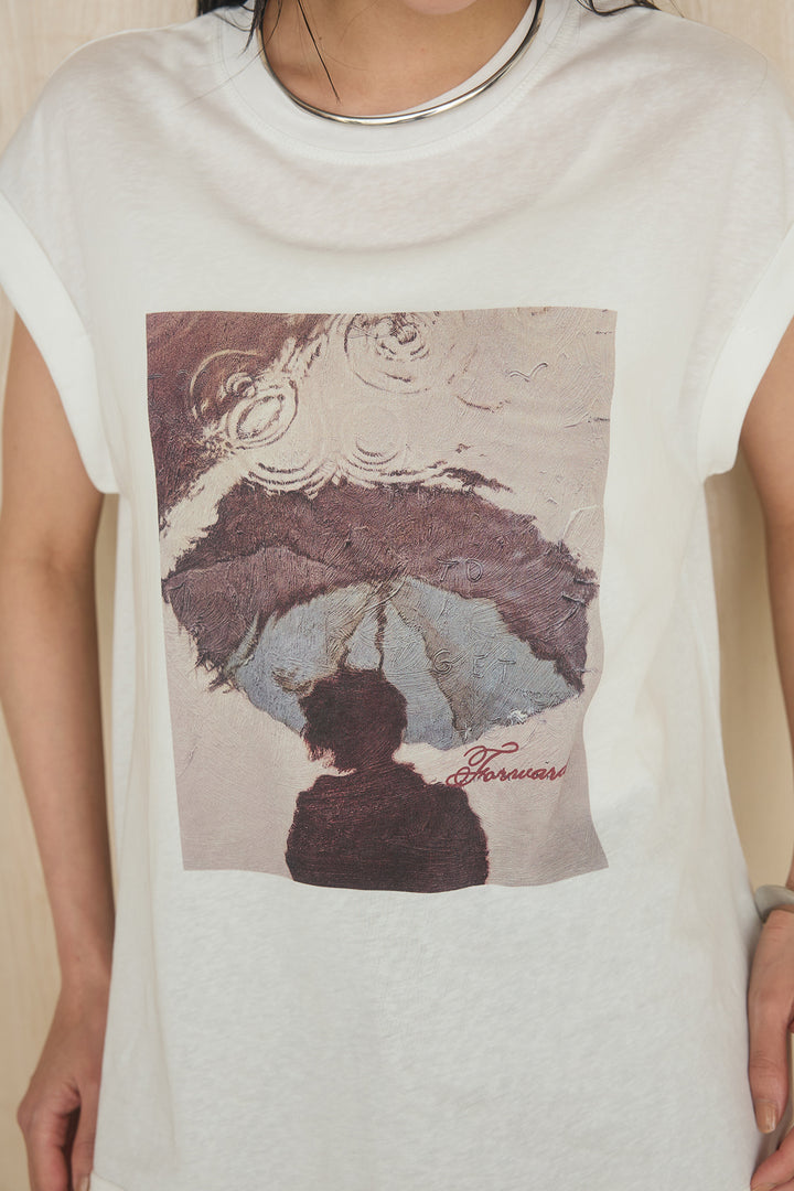 [SET]スクエアニュアンス柄Tシャツ+前結びタックワイドパンツ(2set)