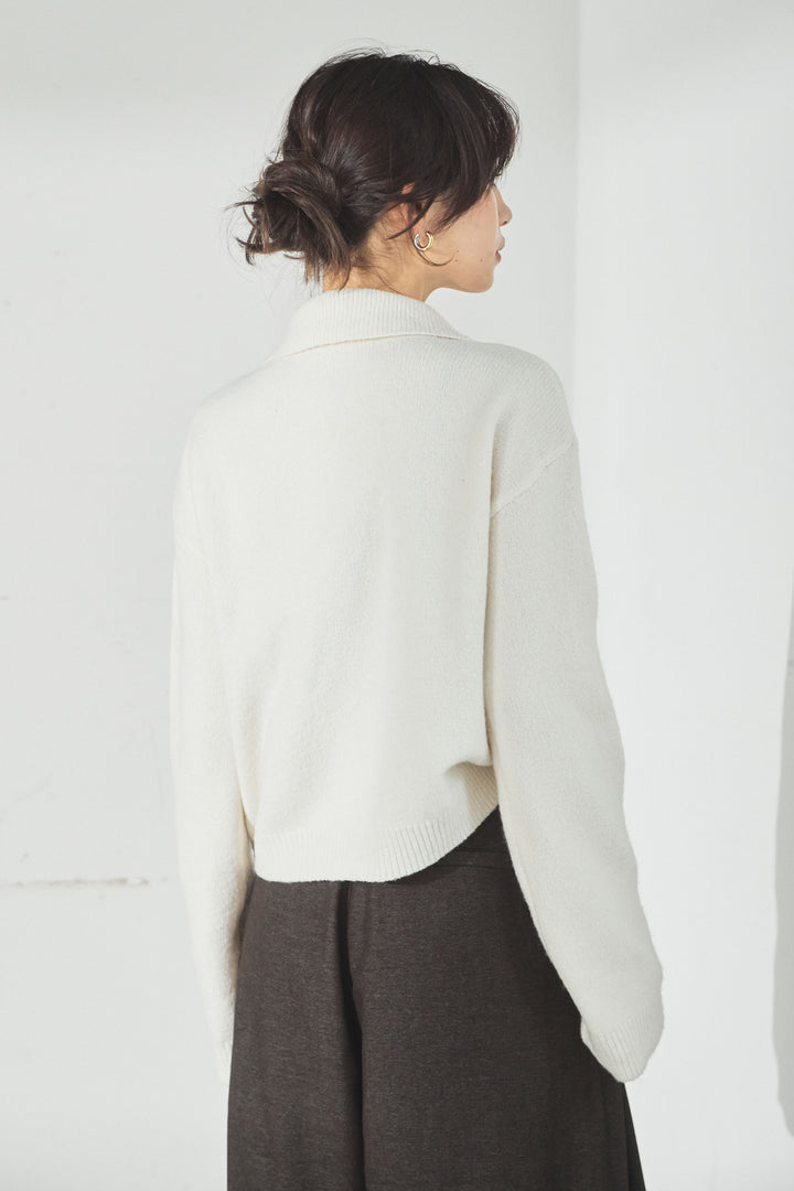 衿付きWジップニットカーディガン/グレー