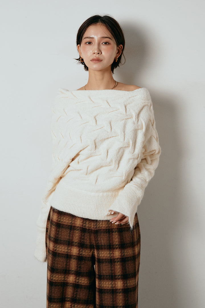 [SET]ボートネックニットトップス+ベルト付きウエストデザインパンツ(2set)