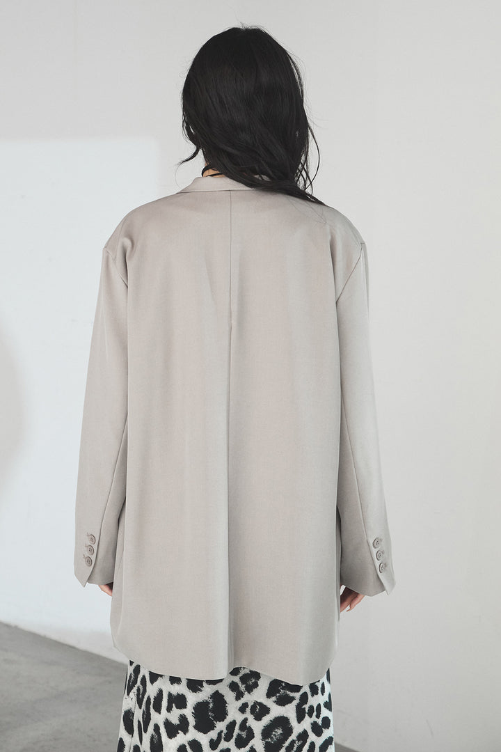 [SET]ルーズシルエットダブルテーラードジャケット+ストレッチロングTシャツ+レオパードサテンナロースカート(3set)