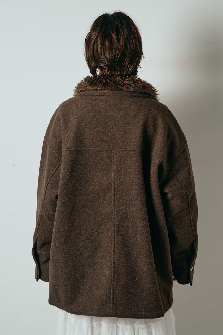 エコウール衿ファー薄中綿入りミドルカバーオール