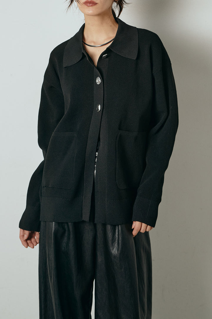 メタル釦衿付きニットカーディガン