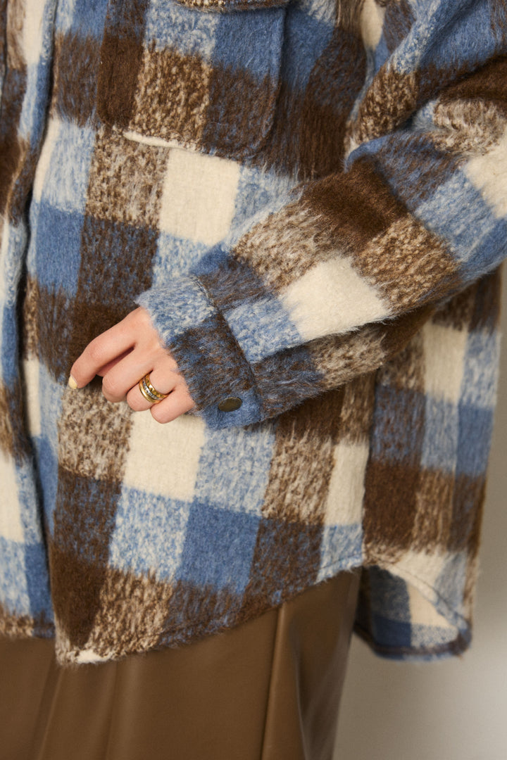 [SET]起毛チェック柄ポケットアウター+起毛ノースリーブニットロングワンピース(2set)