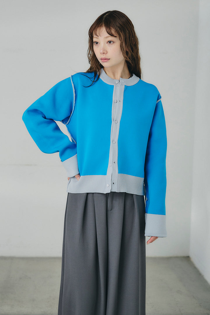 [SET]リバーシブル配色ニットカーディガン+デニムライクヘリンボーンタックパンツ(2set)
