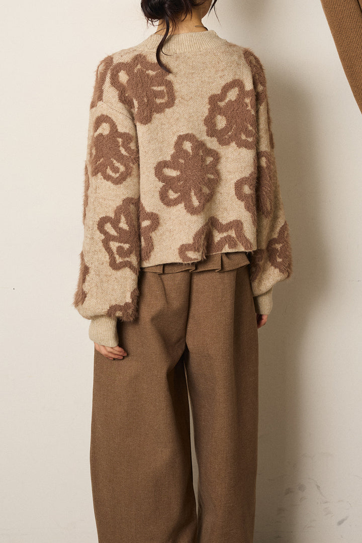 BIGフラワー柄ジャガードニットプルオーバー