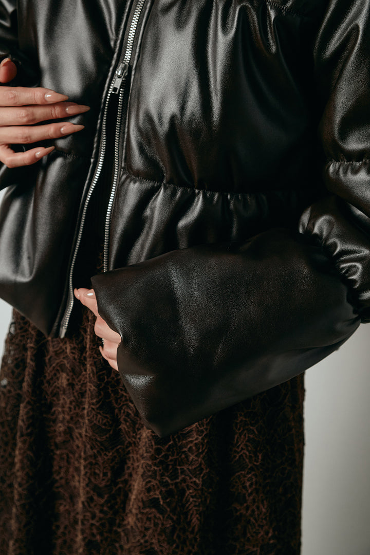 [SET]レザーライクWジップスタンドカラー中綿ブルゾン+総レース刺繍スカート(2set)