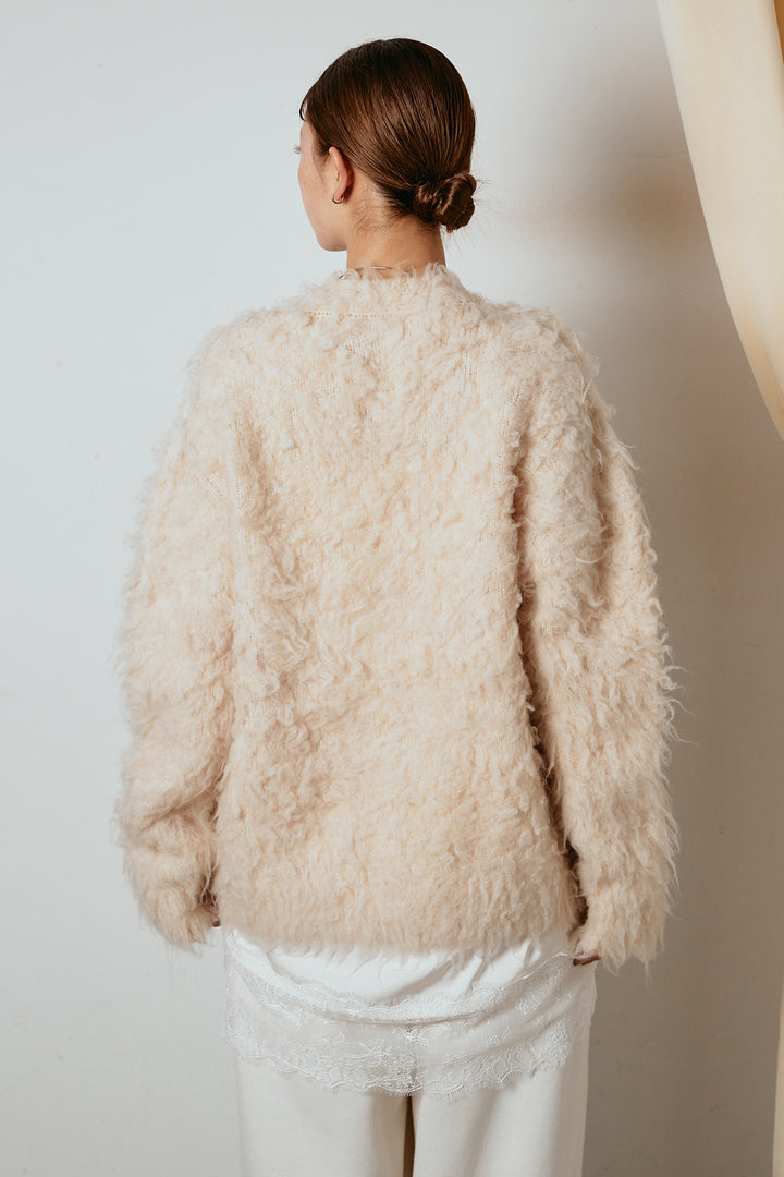 [SET]ルーズシャギーニットカーディガン+レース切り替えキャミソール(2set)