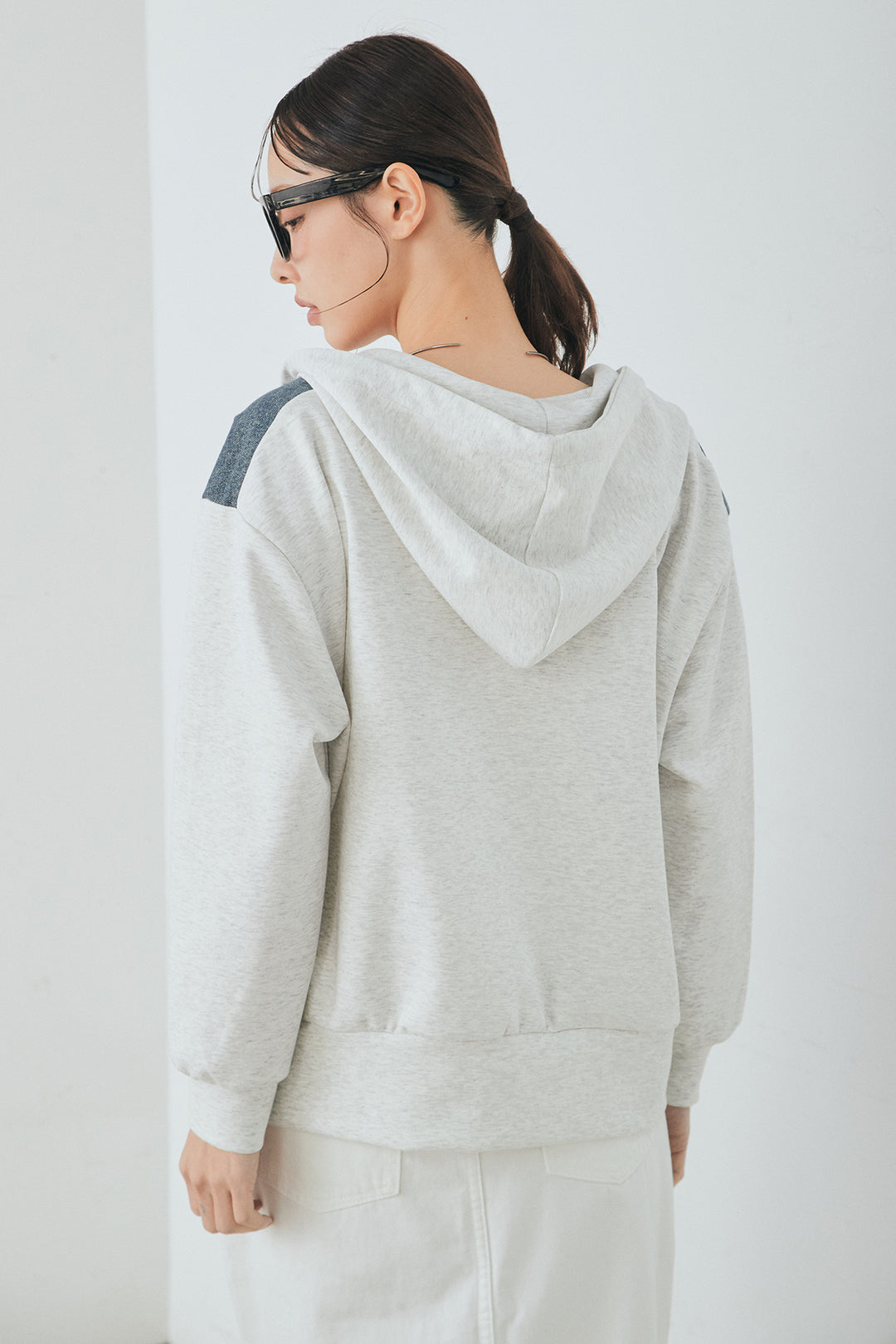 [SET]デニム切替ポンチダブルジップパーカー+ボリュームシルエットチュールスカート(2set)