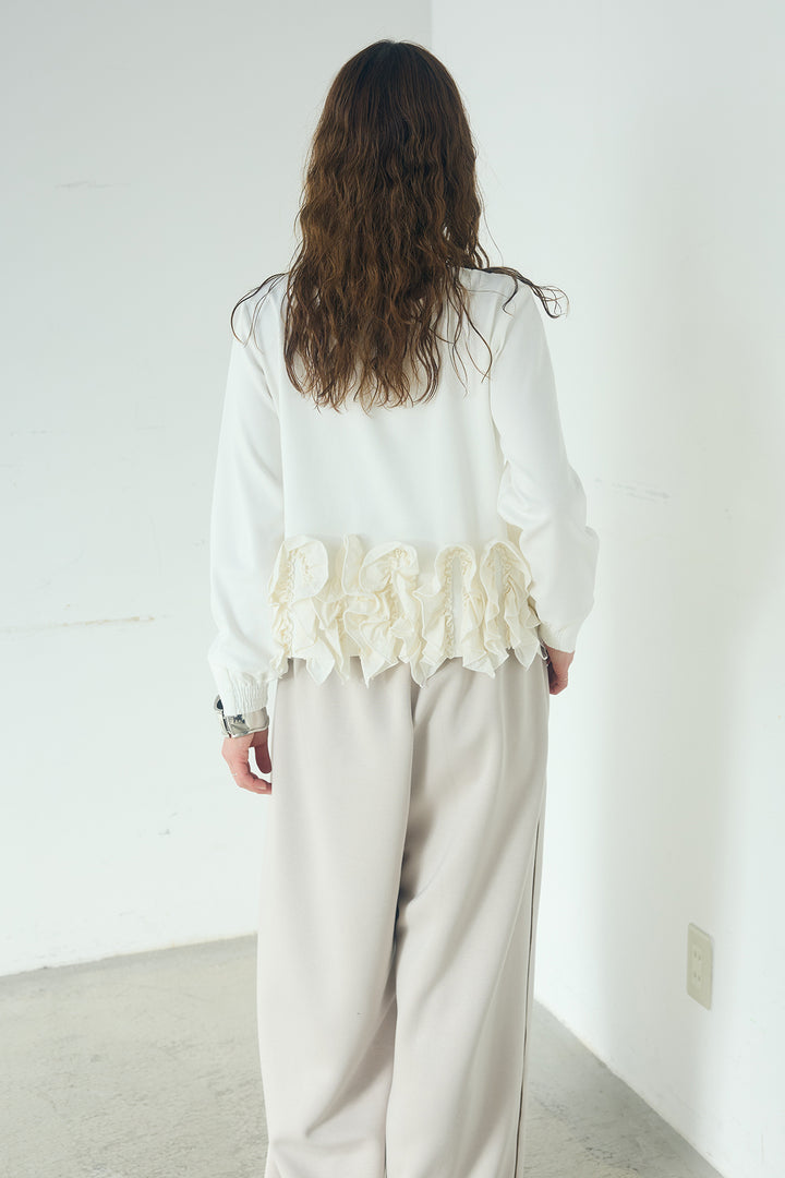 異素材フリル＆ポンチ前後2wayカーディガン