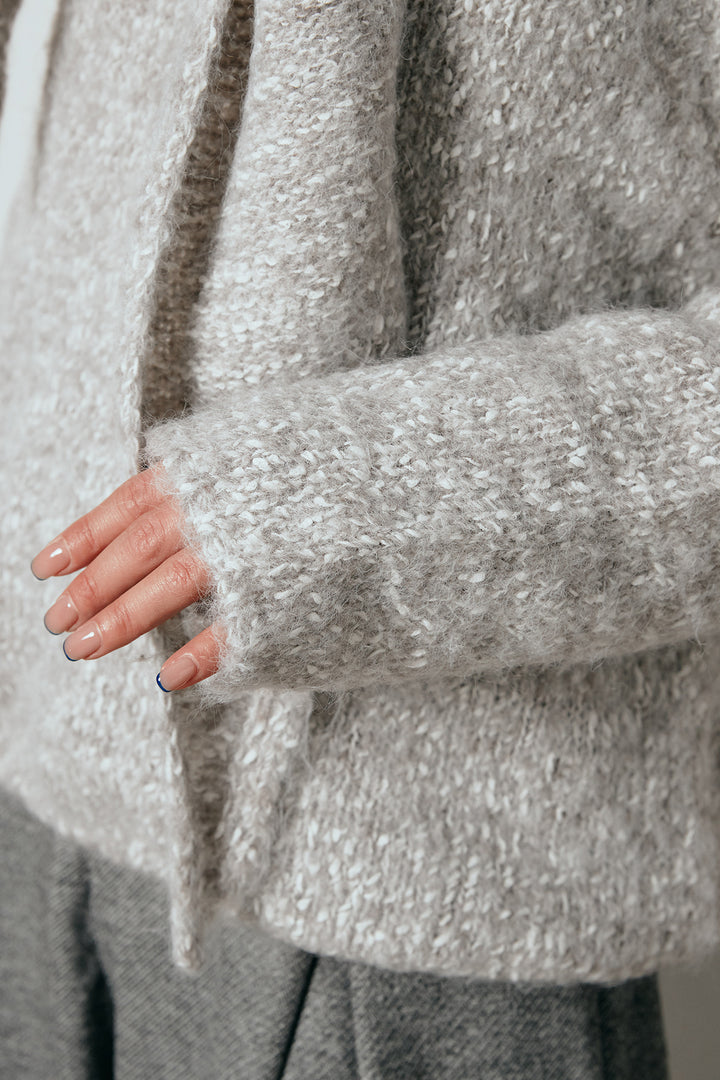 スカーフ付きミックスニットトップス