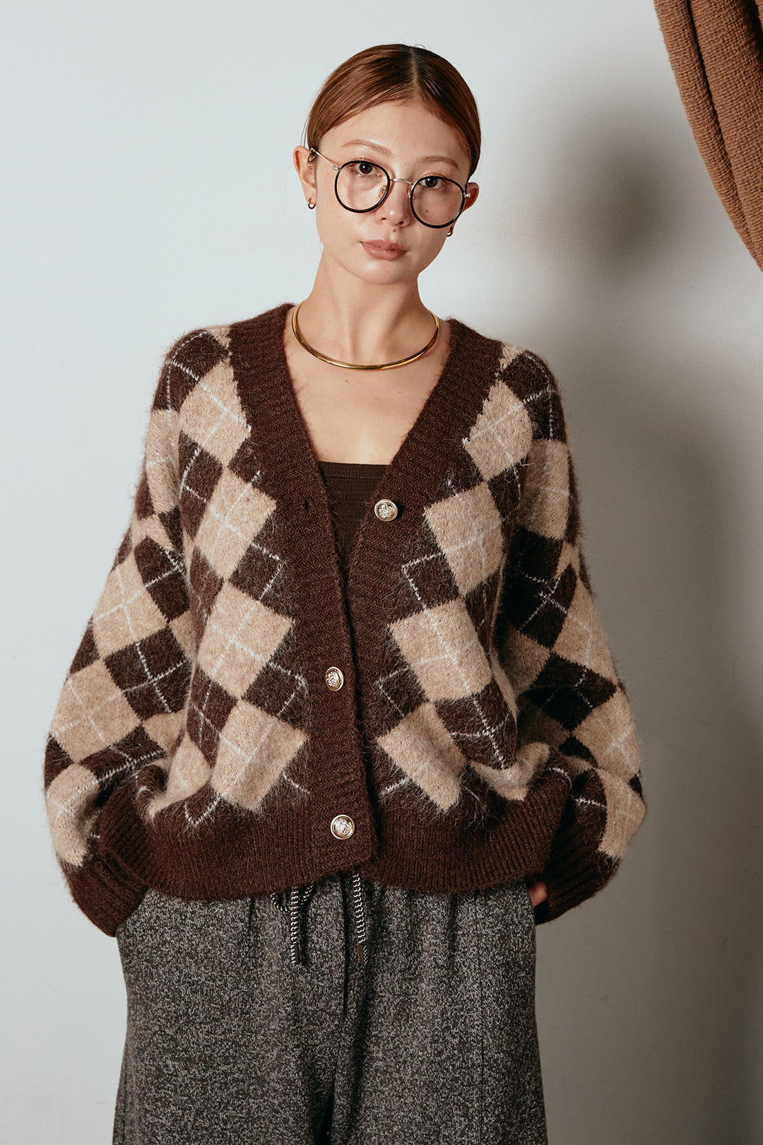 オーバーサイズ総柄Vネックニットカーディガン