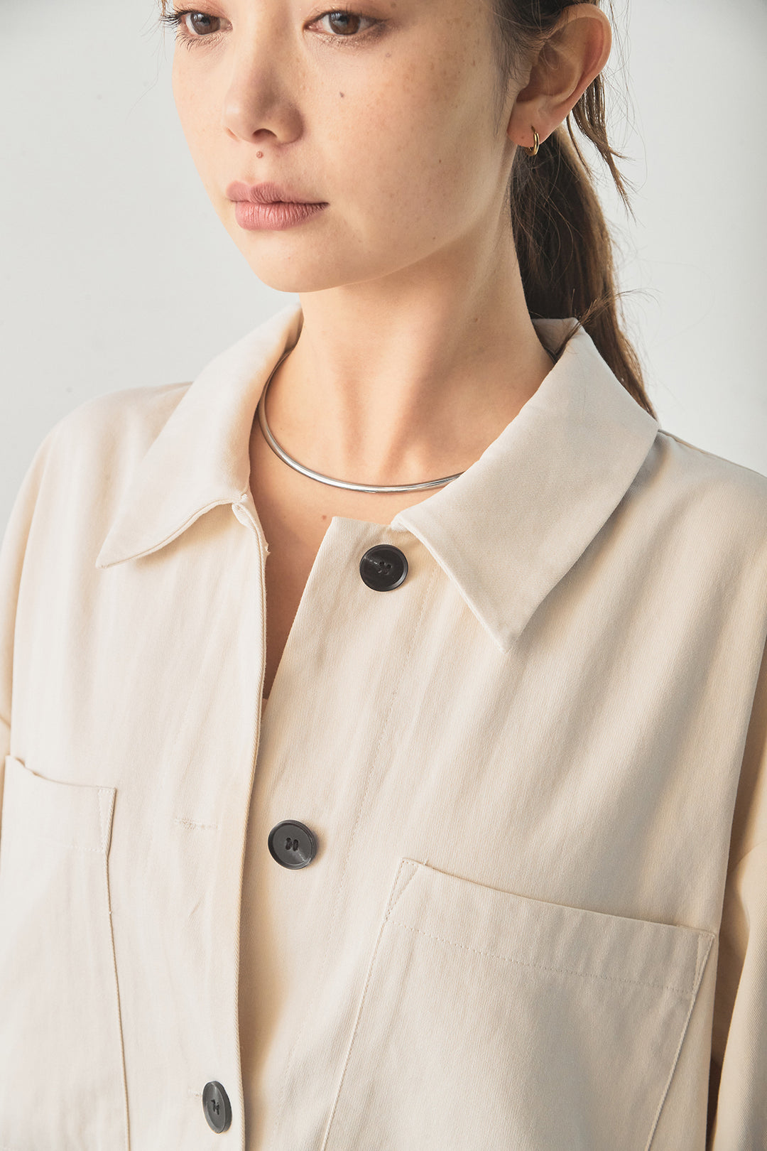 [SET]ツイルシャツジャケット+ツイルハイウエストタックパンツ(2set)