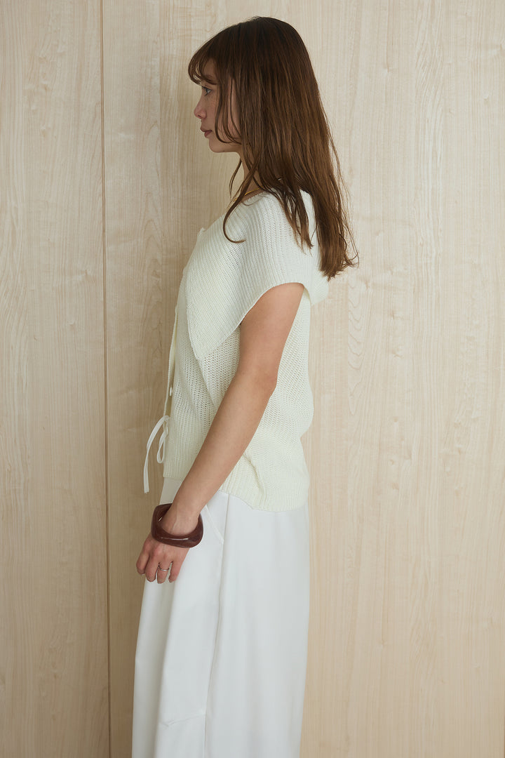 [SET]ビッグカラーボタンニットトップス+ベルト付きカラーデニムパンツ(2set)