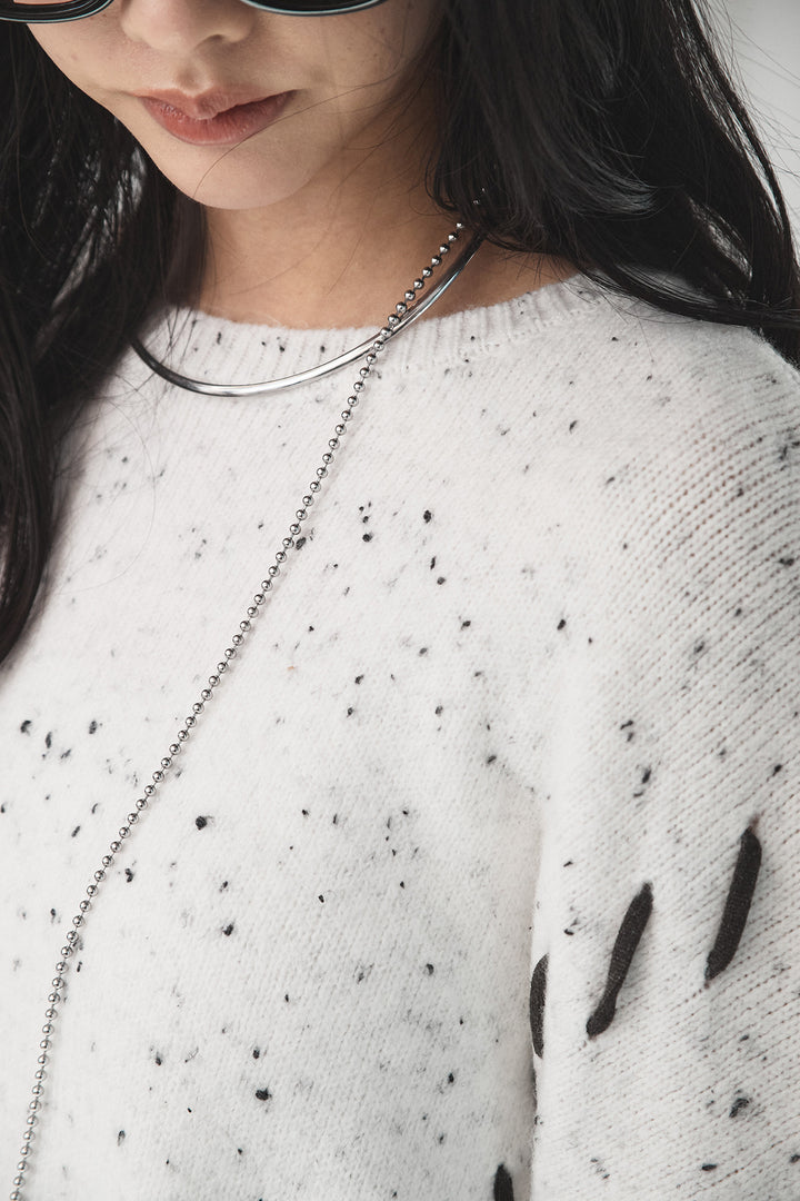 [SET]ネップ編み上げニットトップス+フロントジップデニムスカート(2set)