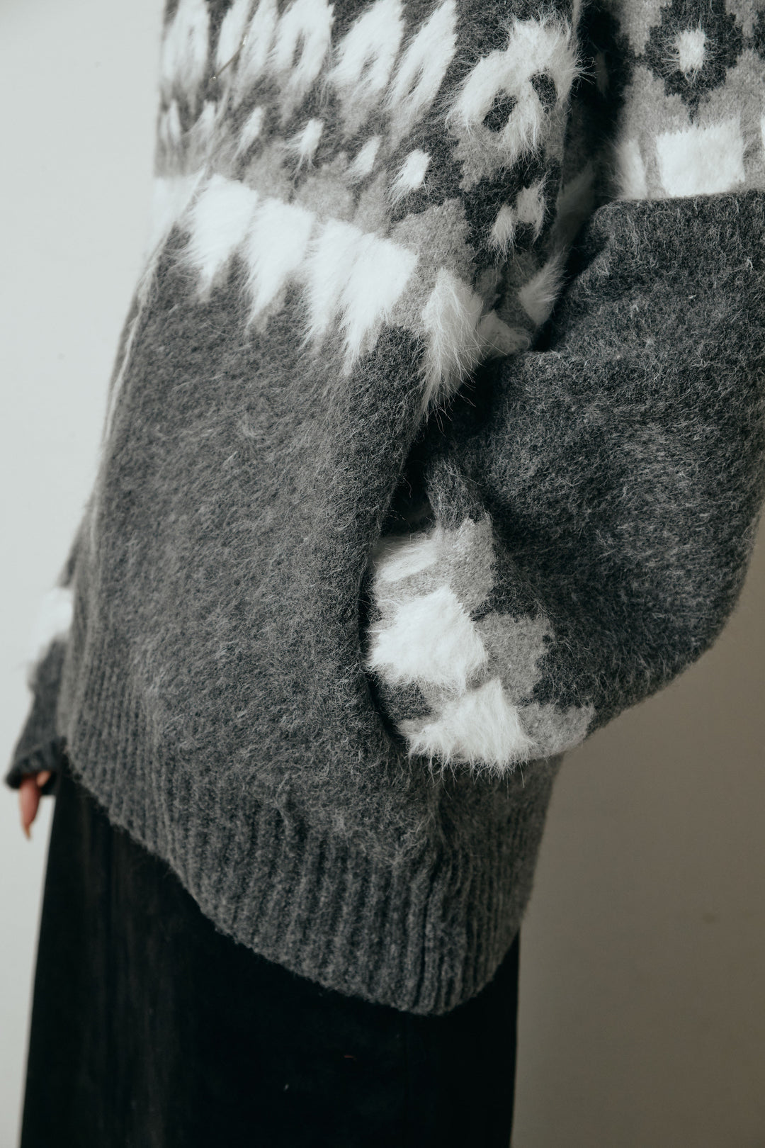 [SET]起毛ダブルジップパターンニットカーディガン+ベルト付きレザーライクタックパンツ(2set)