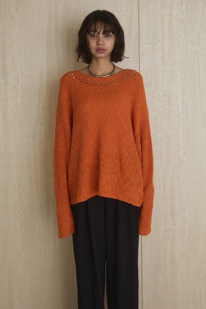 [SET]ネック編みデザインニットトップス+ウエスト折り返しワイドパンツ(2set)