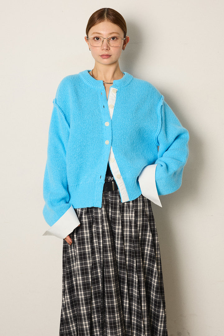[SET]シャツドッキングニットカーディガン+ベルト付きタータンチェックプリーツスカート(2set)