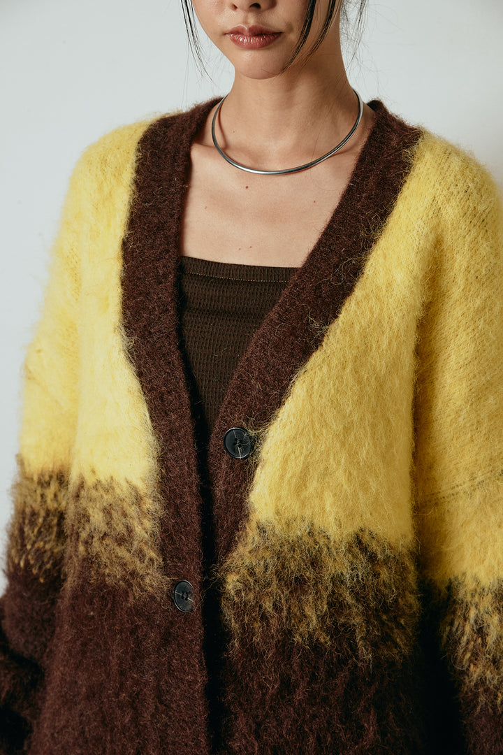 [SET]起毛グラデーションニットカーディガン+レース切り替えキャミソール+センターラインニットパンツ(3set)