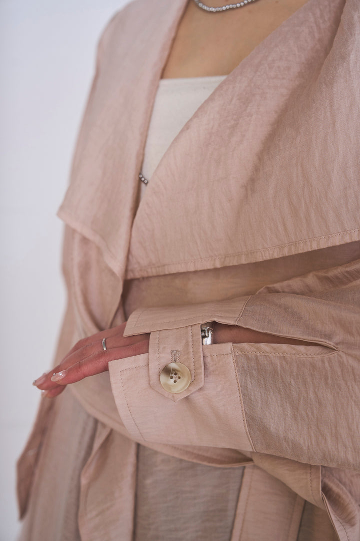 [SET]ロングシアーアウター+パッチワーク風デニムワイドパンツ(2set)