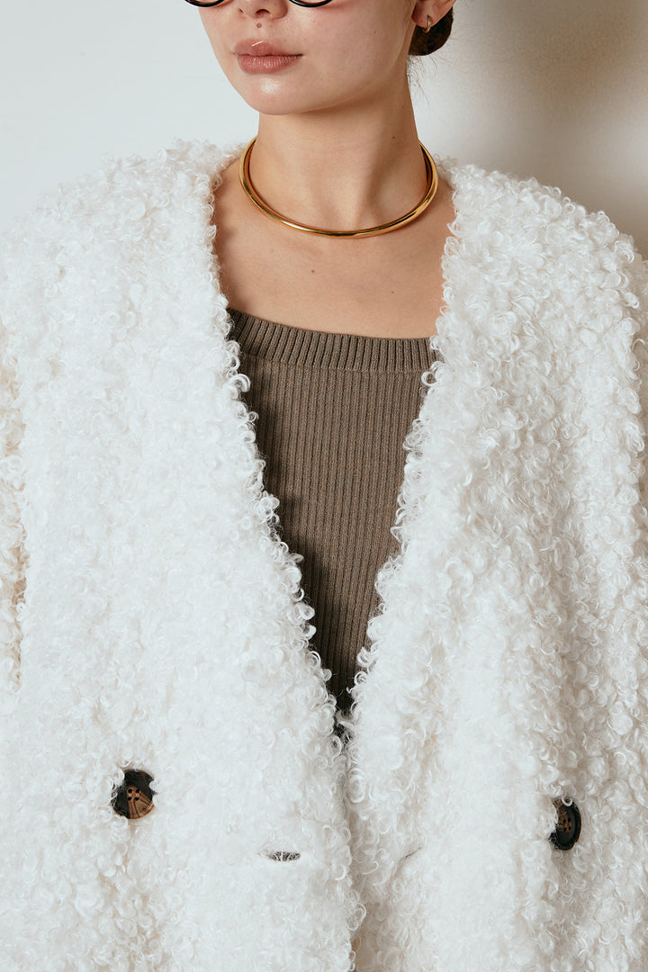 [SET]シープライクファージャケット+ストレッチエコレザーバミューダパンツ(2set)