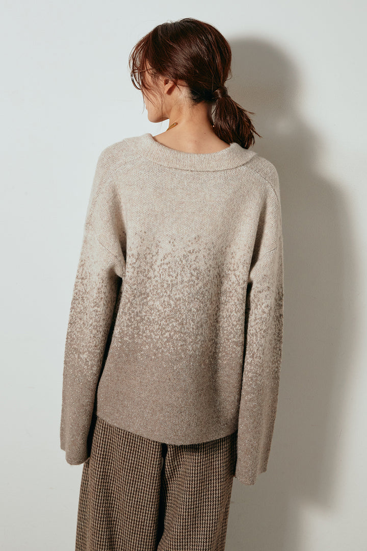 グラデーションラメニットキーネックプルオーバー