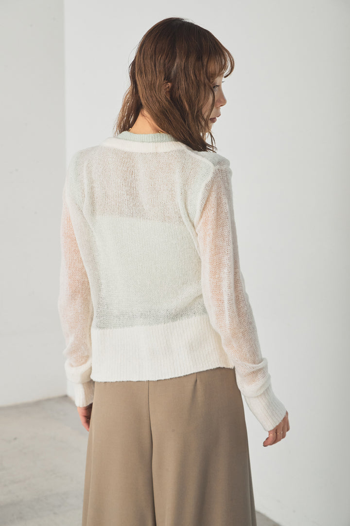 [SET]モヘア透かし編みレイヤードアンサンブルセット+ベルト付きツータックワイドパンツ(2set)