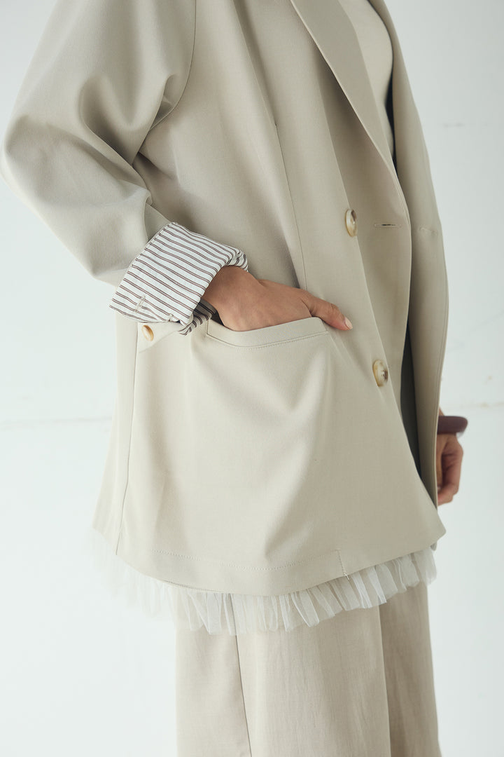 [SET]裾フリルダブルジャケット+ツイルタックハーフパンツ(2set)